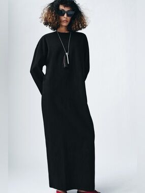ZARA Women's Long Black Minimalist Dress SIZE M NWT
